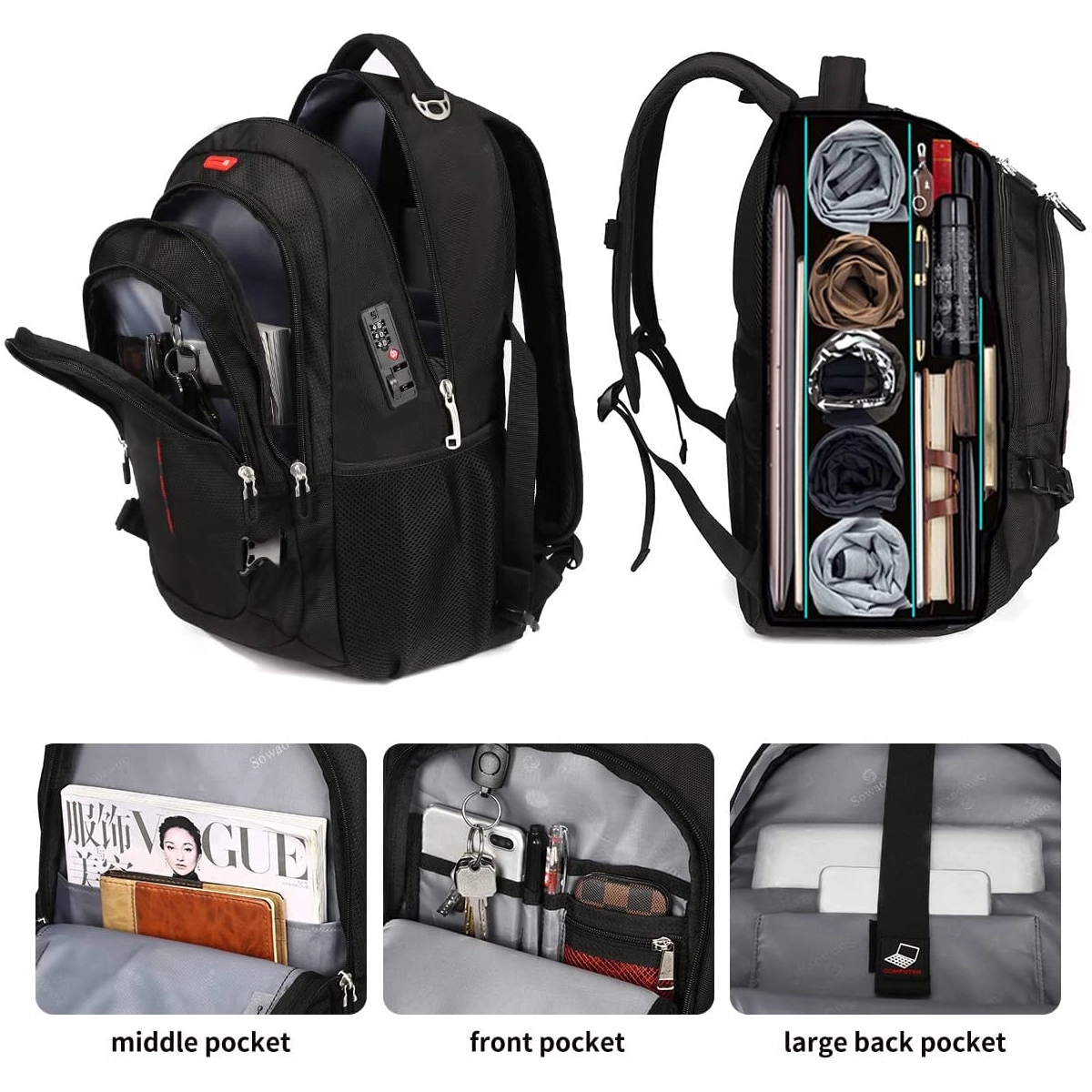 50L Large Capacity Travel Bag Fit 15.6 Inch Laptop Backpack 6