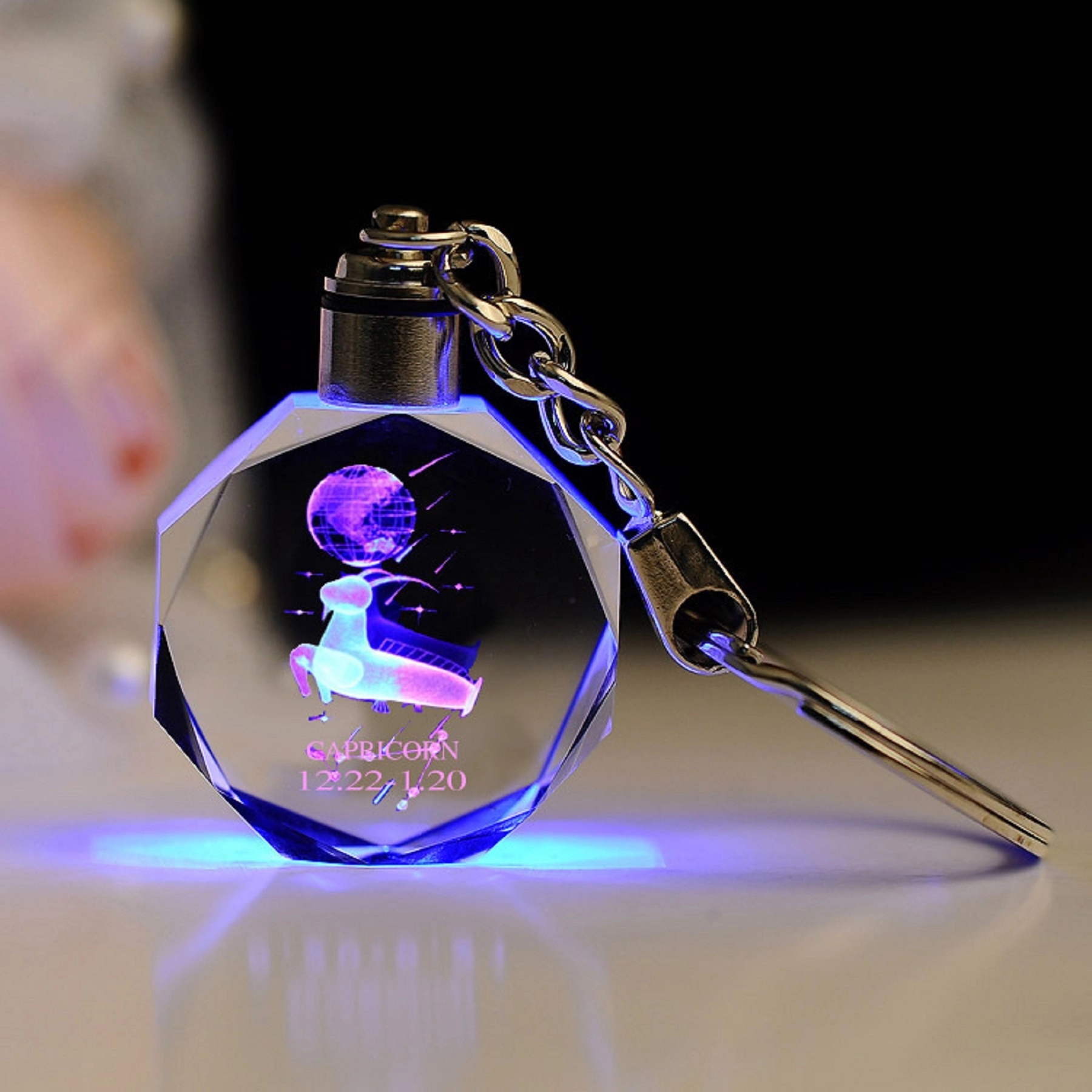 LED Light Octagon Crystal Key Chain 8