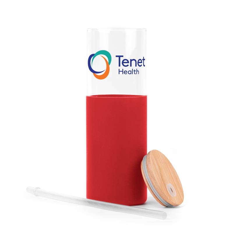 18oz. Bamboo Lid Glass Bottle Silicone Sleeve 3