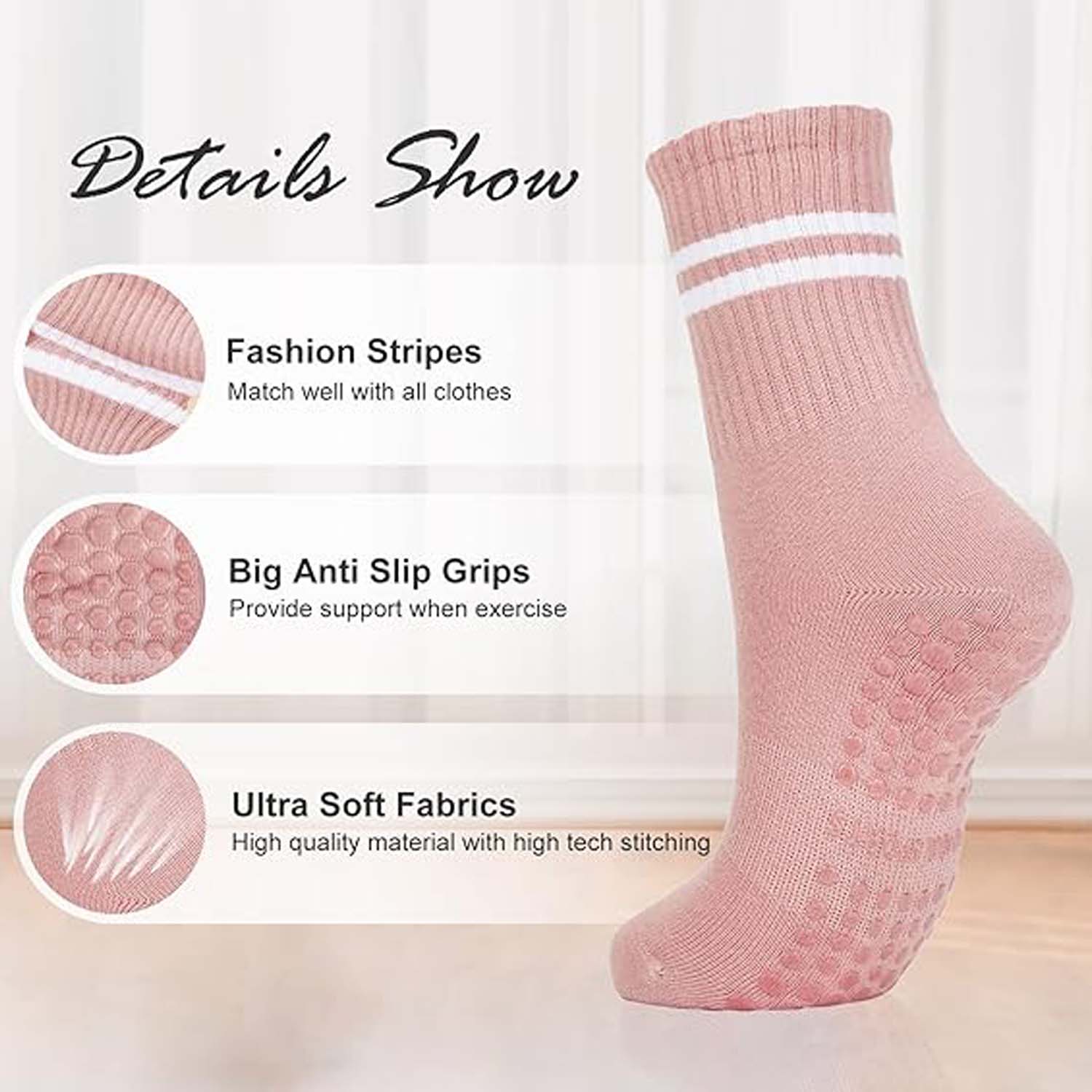Pilates Socks with Anti-Slip Grips for Women 5
