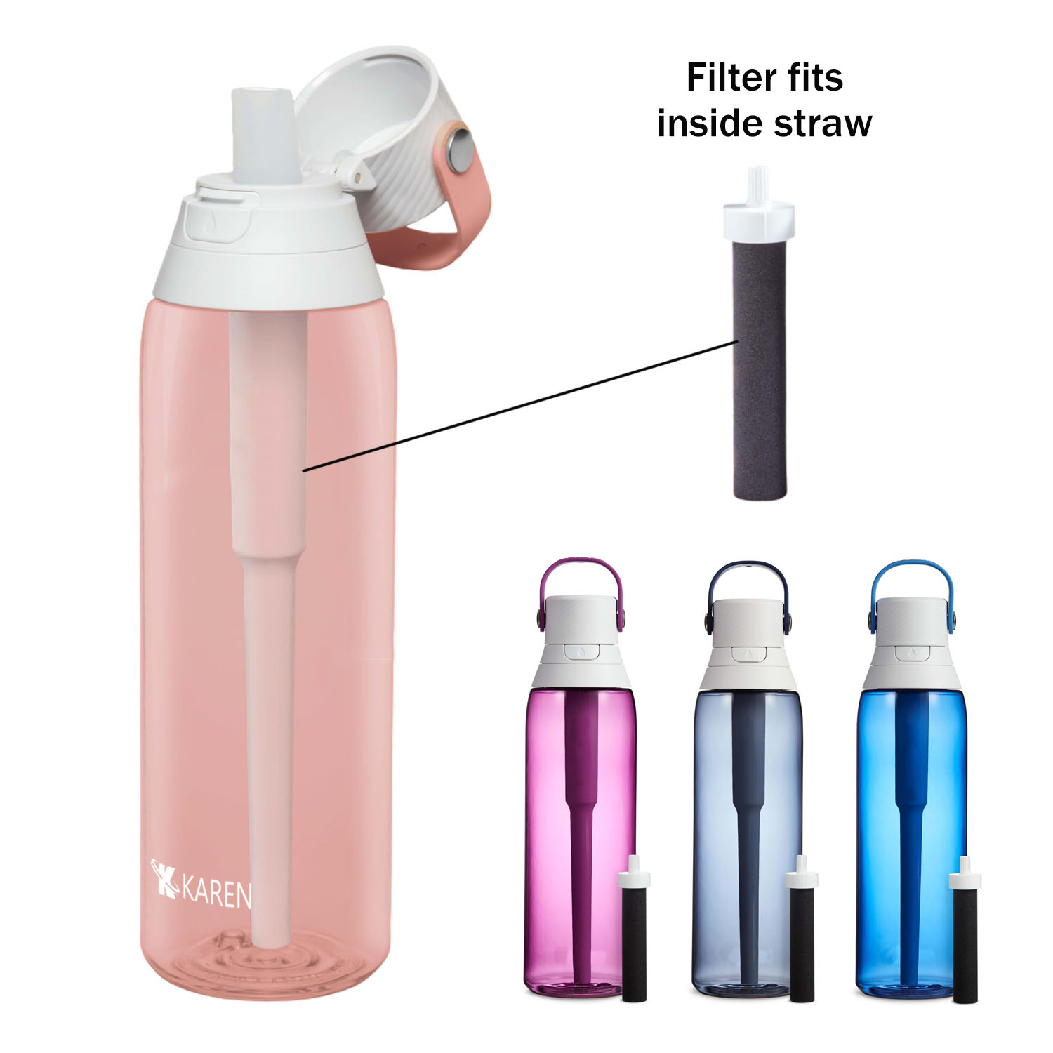 26oz Portable Plastic Filter Water Bottle w/ Straw 2