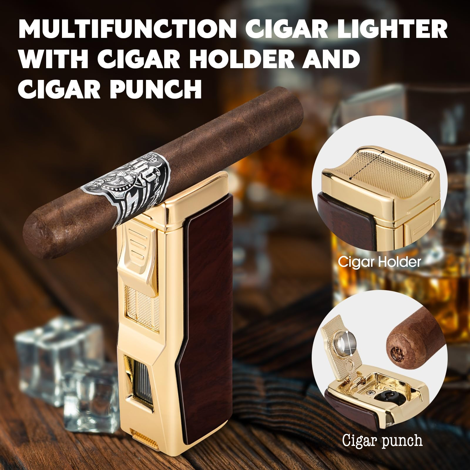 PU Leather Cigar Humidor Box with Lighter and Humidifier Set 4
