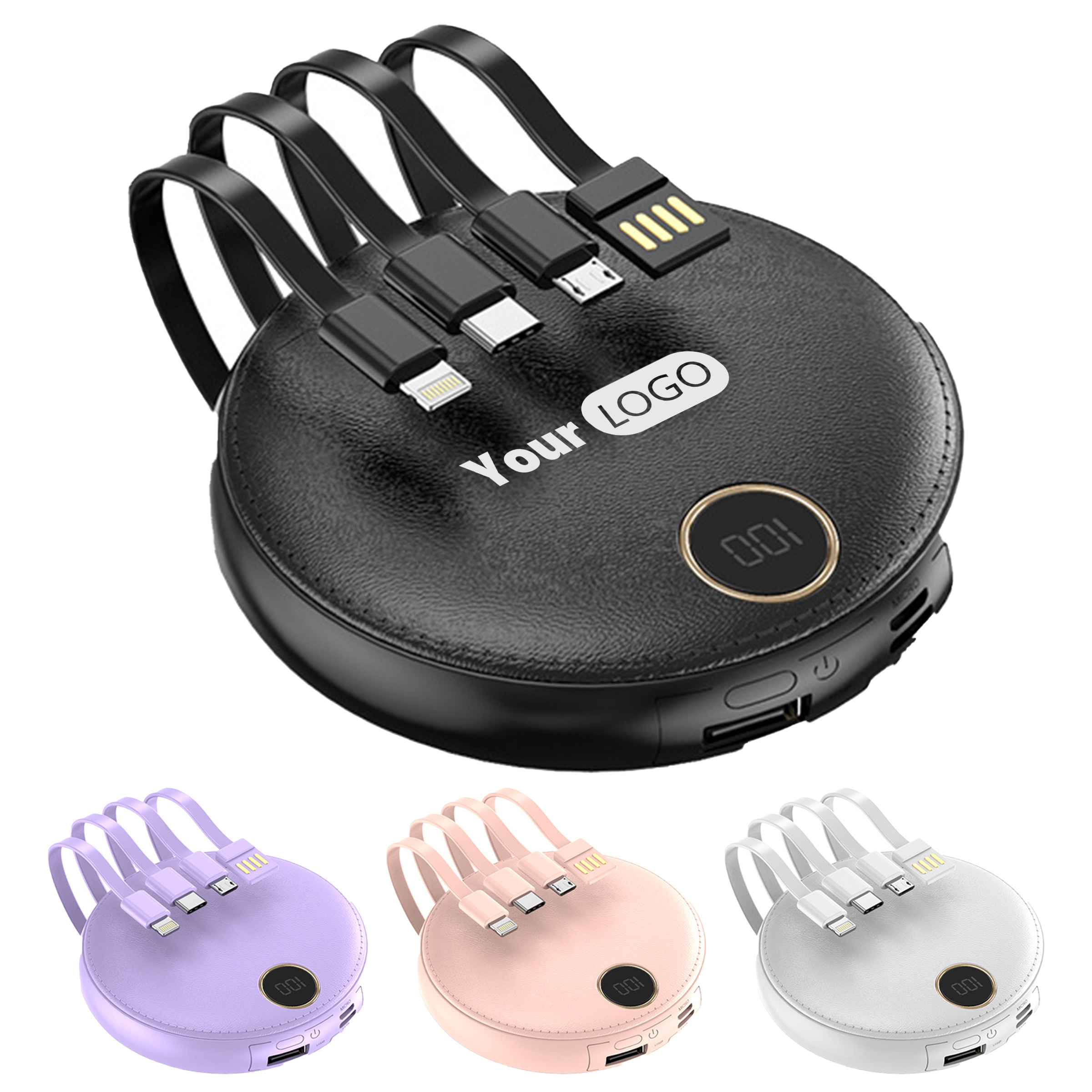 Plastic Portable Multi-Device Charging Power Bank With Built-In Cables 2