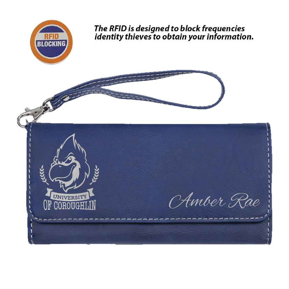 RFID Protected Blue/Silver Leatherette Wallet with Strap 1