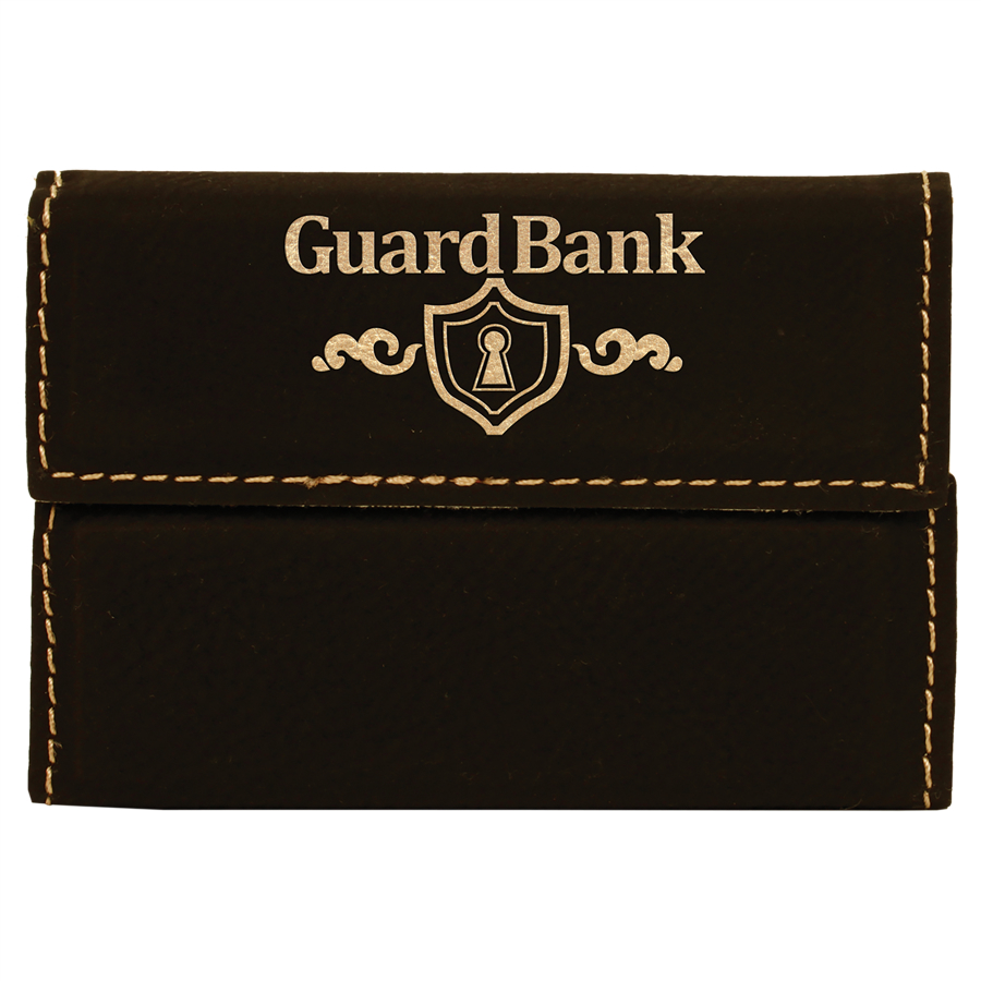 3 3/4" x 2 3/4" Black/Gold Leatherette Hard Business Card Holder 3