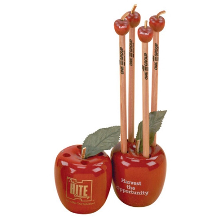 Red Apple Pencil Holder with Custom Imprint 2