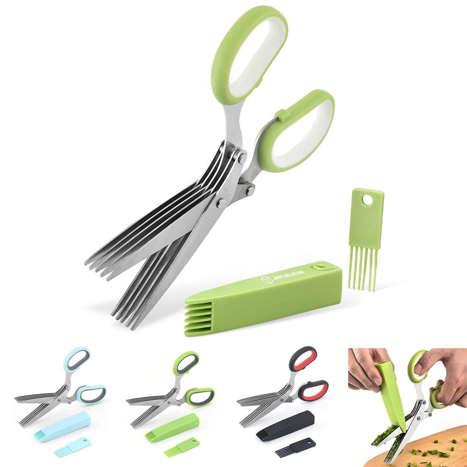 Five blade herb Scissors with Cover and Comb 1