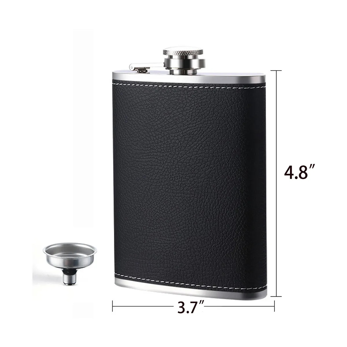 8 oz Black Leather Hip Flask Set Stainless Steel Bottle, custom water bottle with logo imprint 3