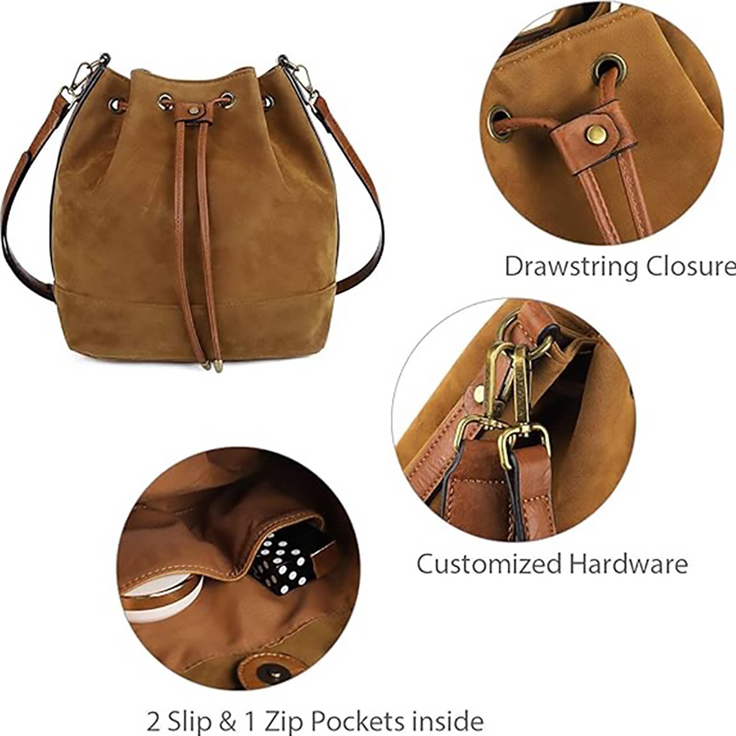 New-style Suede Bucket Bag w/ Large Capacity 4