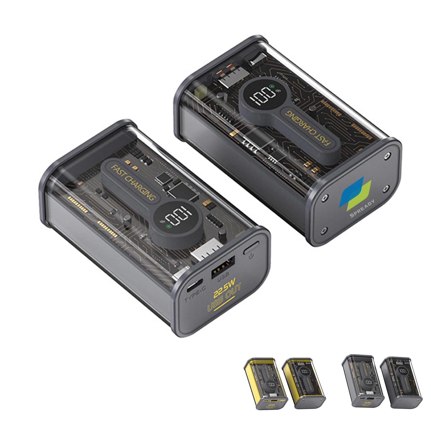 10000Mah See-Through Design Portable Charger 22.5W 2