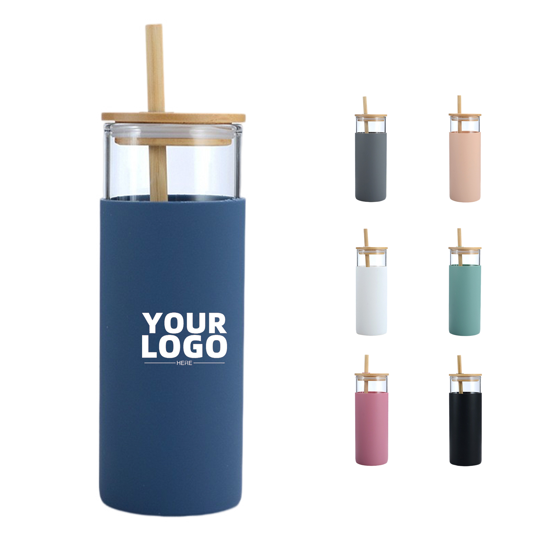 18 OZ Glass Water Bottle With Bamboo Lid 2