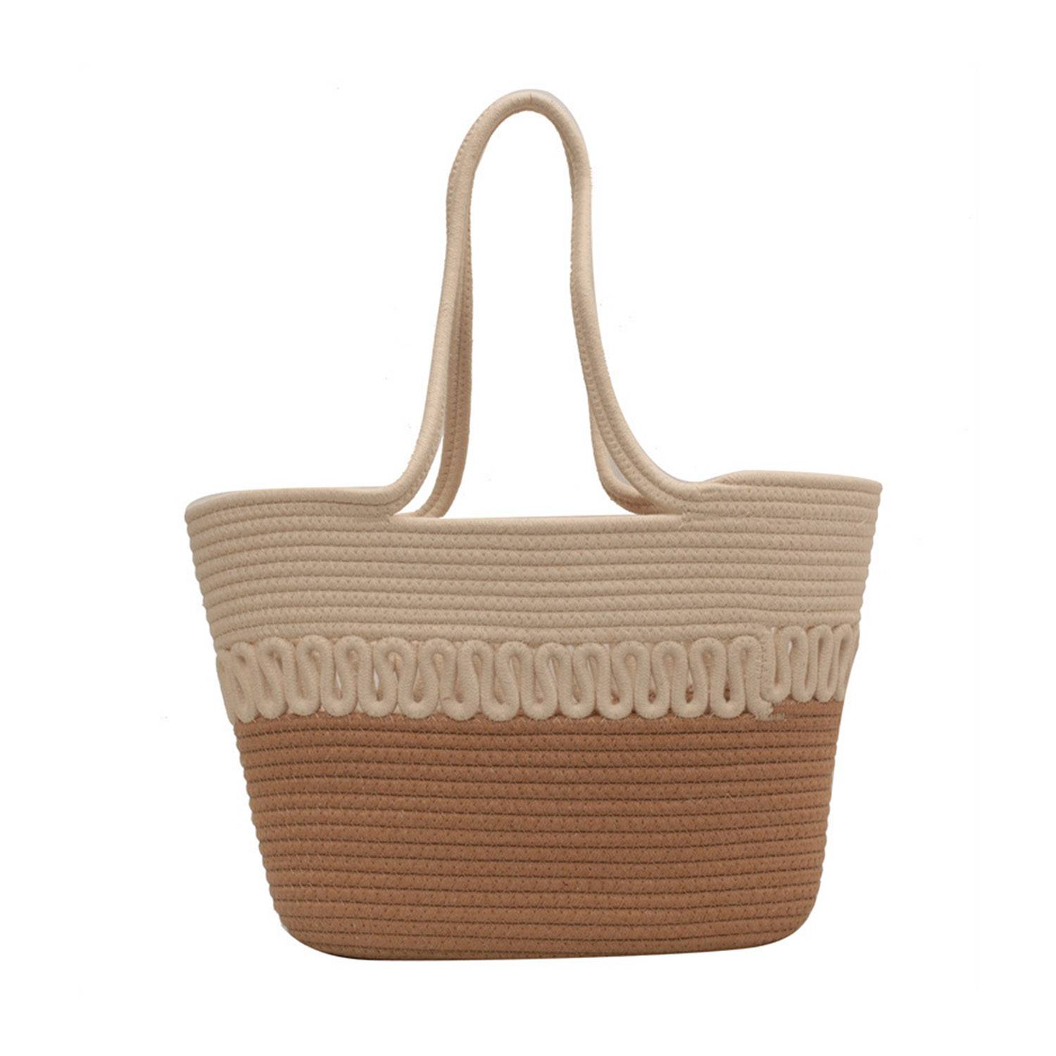 Cotton rope basket straw summer beach storage bag, custom tote bag with logo imprint 2