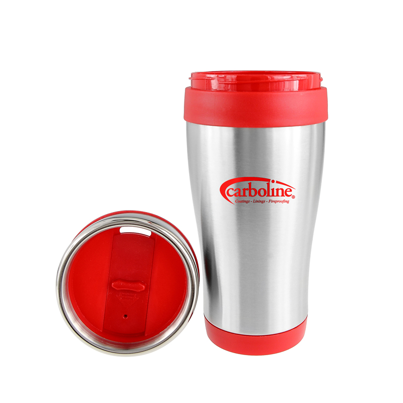 16 Oz. Traveler Double Wall Stainless Steel Tumbler (Silver/Red)