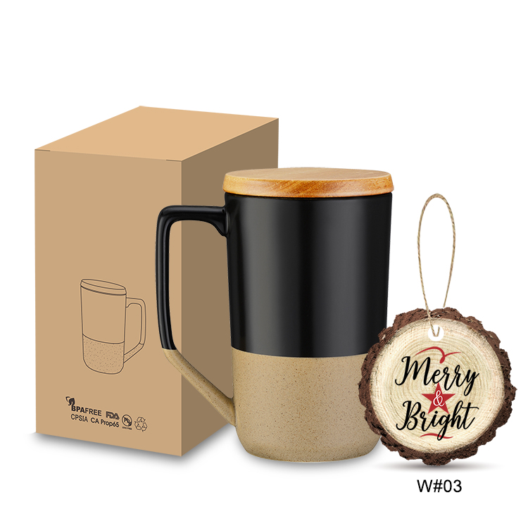 Boxed 15 oz. Two-tone Wooden Lid Ceramic Mug and 3" Ornament Gift Set 13