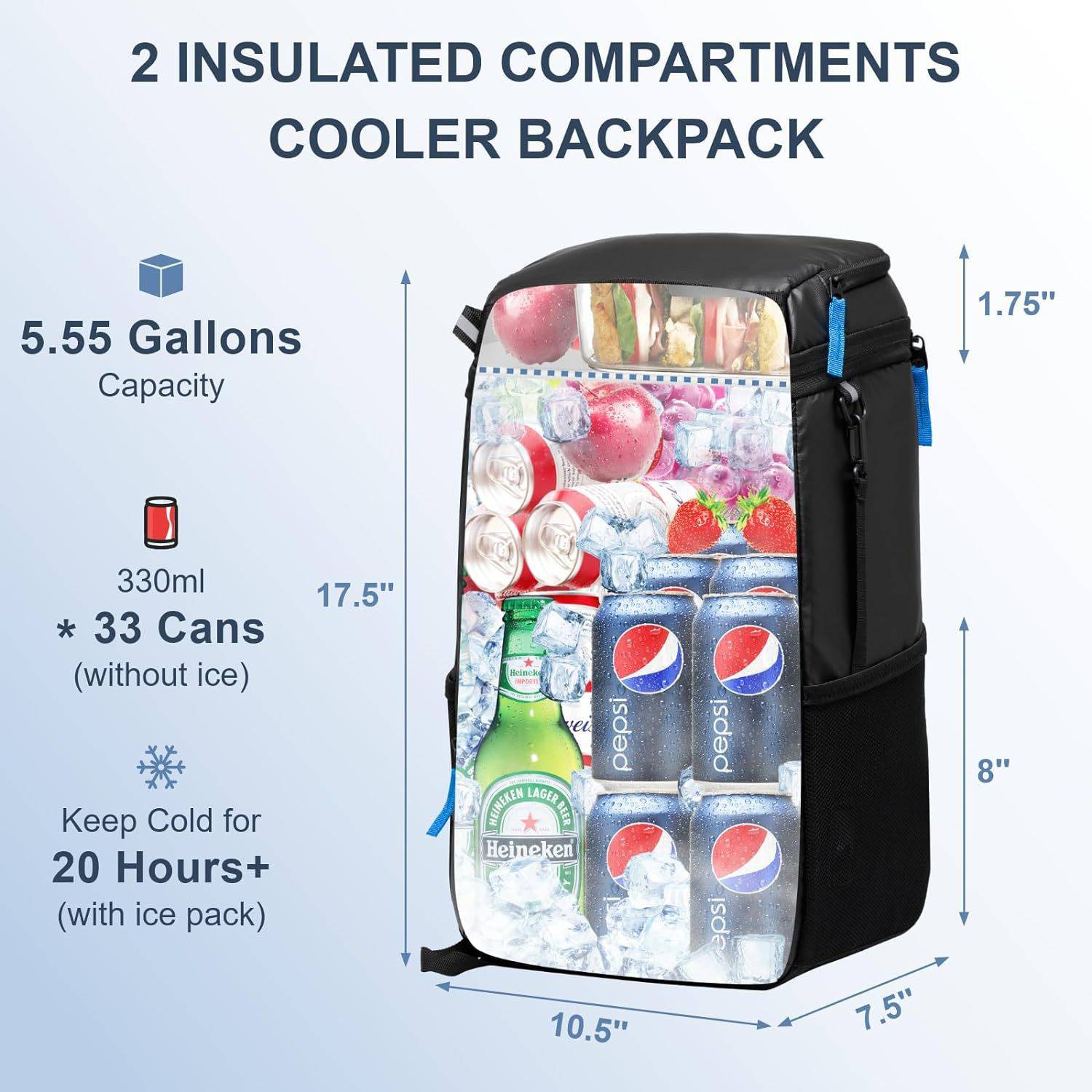 23L Multi-Pocket Nylon Cooler Backpack w/Compartment 4