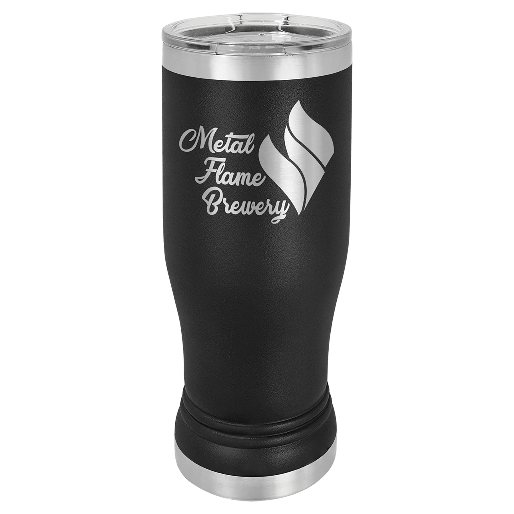 14 oz. Black Laser Engraved Polar Camel Pilsner Tumbler w/Clear Lid 1