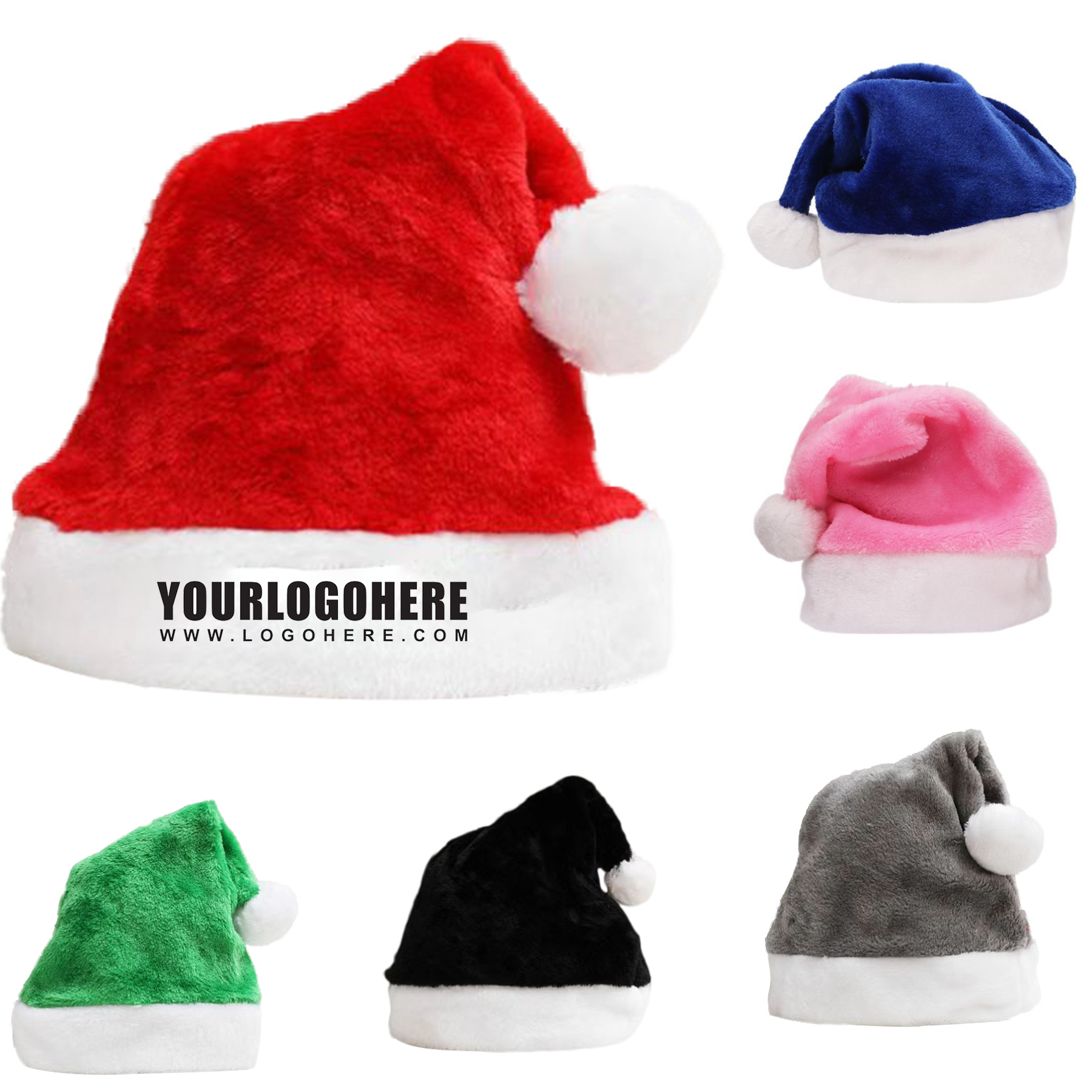 MOQ50Pcs Adult Multicolored Short Plush Christmas Santa Hat 1