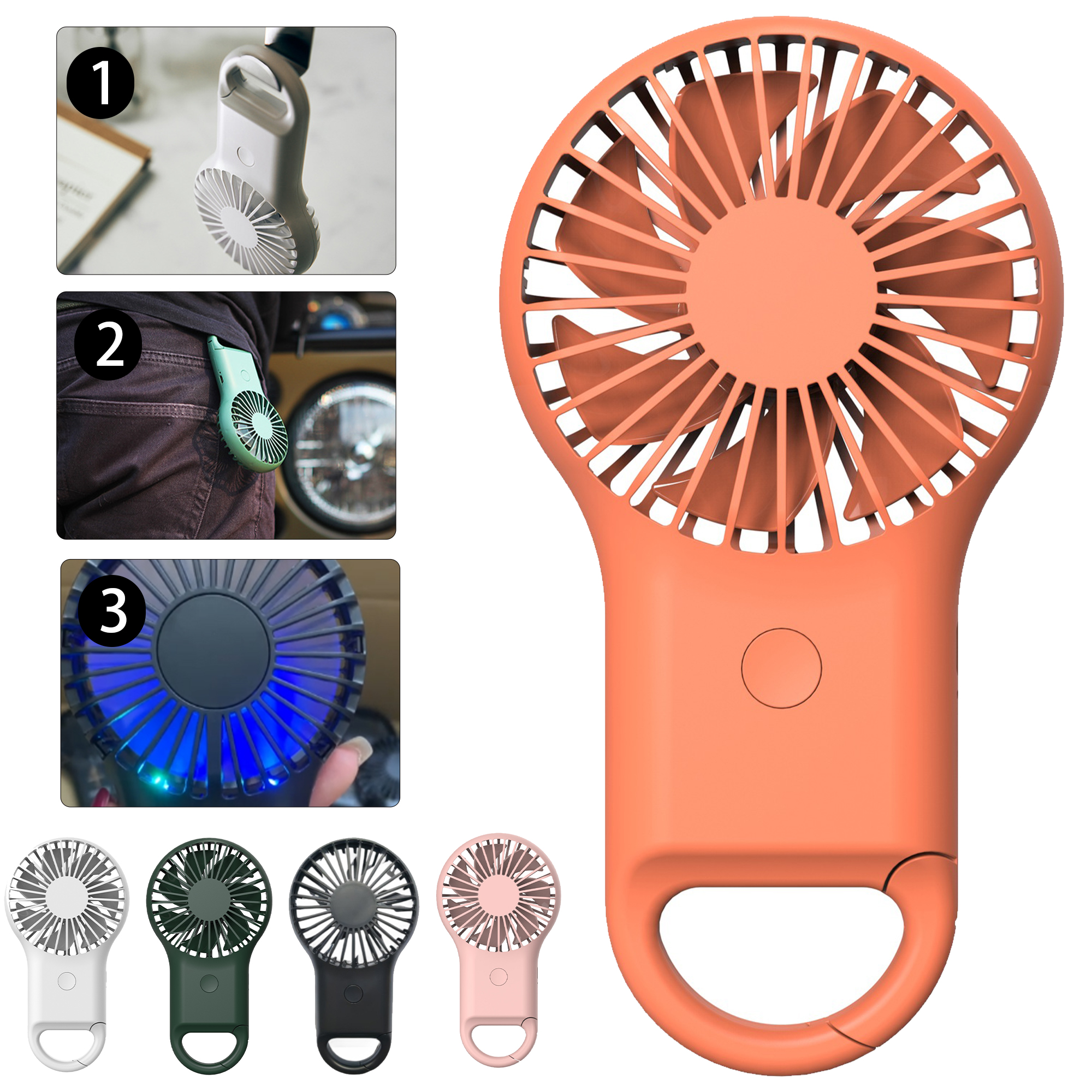 MOQ30 Compact Carabiner Mini Fan with Built-in LED Light 2