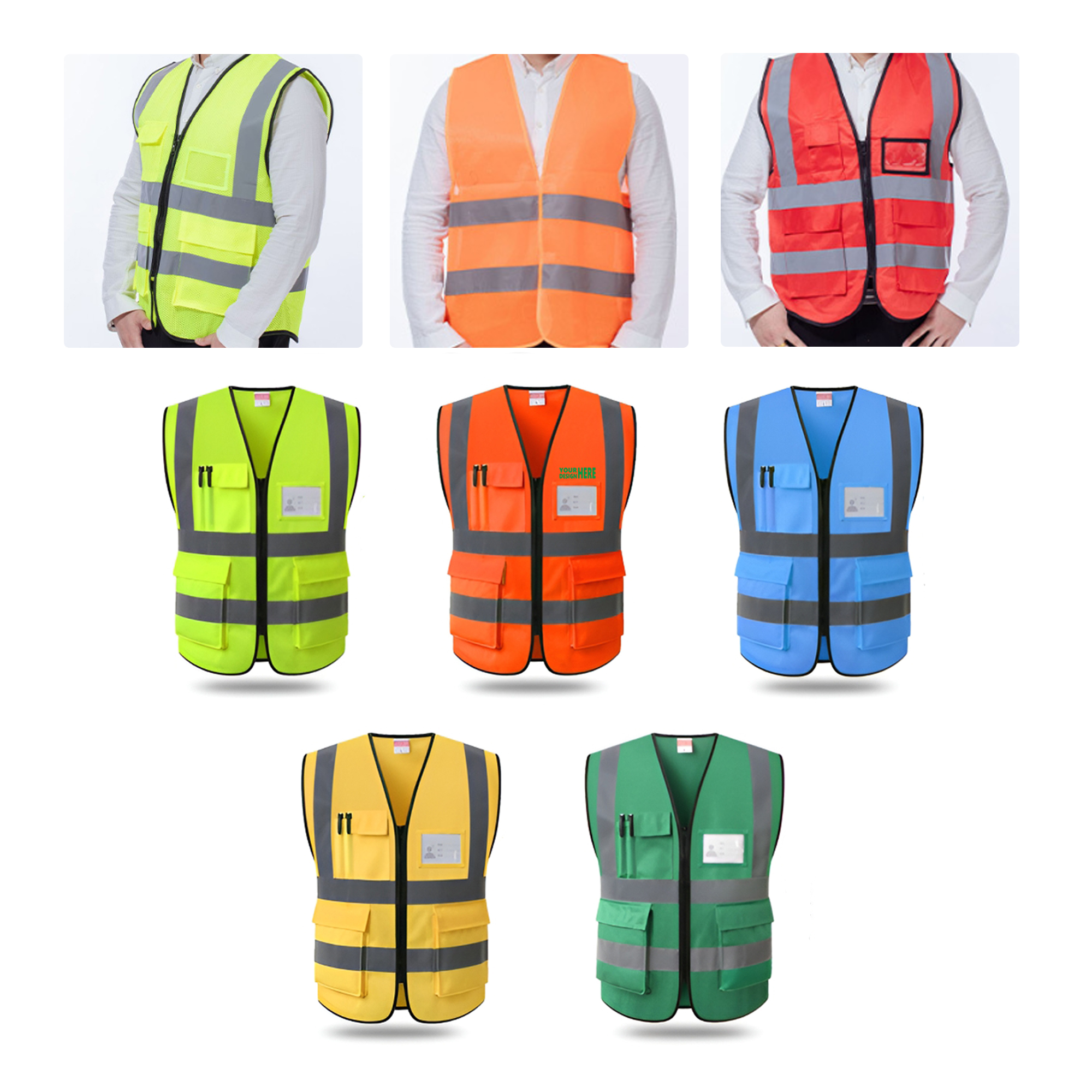 MOQ 50 Multi-Pocket Reflective Safety Vest Custom Text Traffic Cycling Gear 1