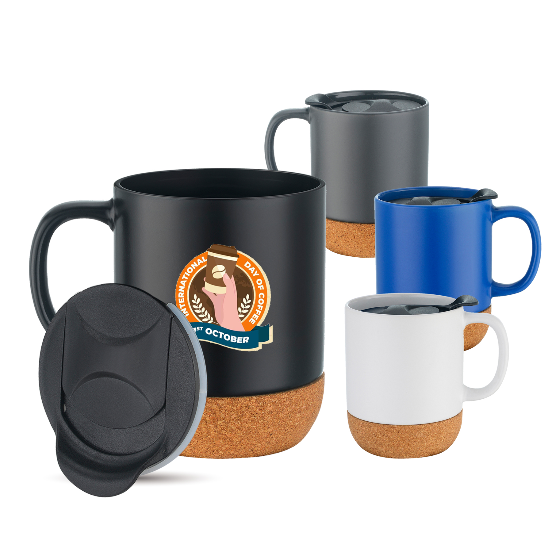 12 oz. Two-tone Barista Cork Bottom Ceramic Mug with Lid 8