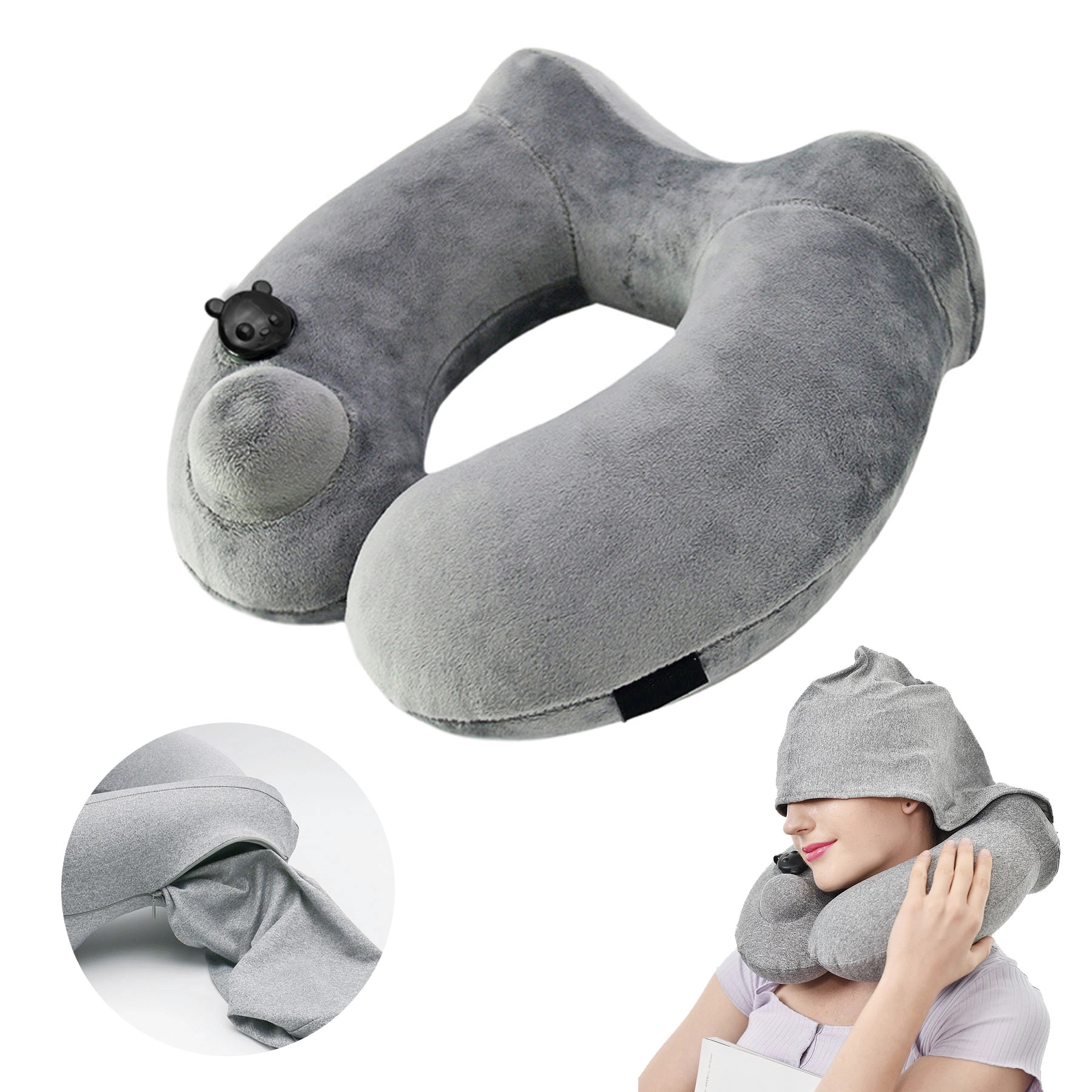 Inflatable U-Shaped Pillow With Hat 2