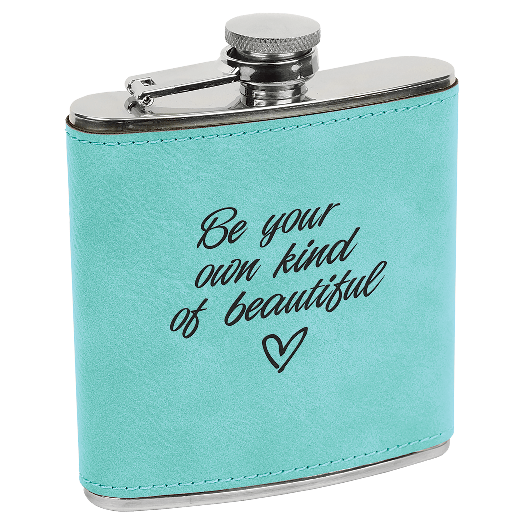 6 oz. Teal Leatherette Stainless Steel Flask, custom water bottle with logo imprint 2