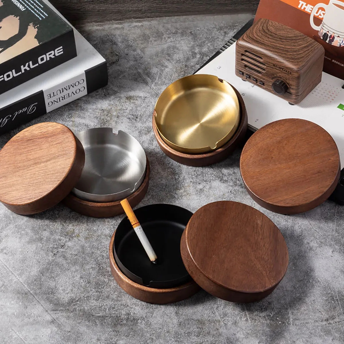Wooden Portable Windproof Decorative Ashtrays for Cigarettes 2