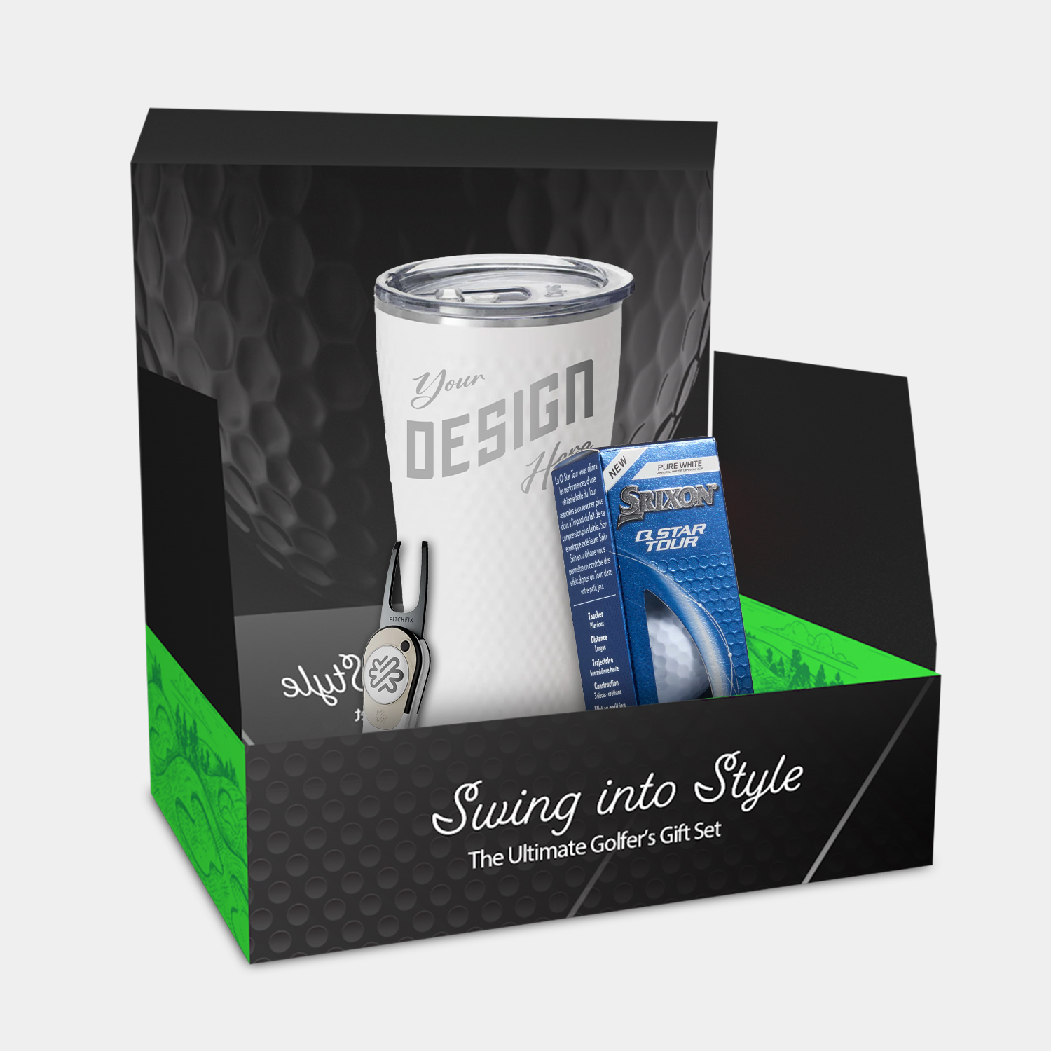 32 oz SWIG® Golf SS Tumbler, Srixon® Golf Balls & Pitchfix® Icon Divot Tool Gift Set 1