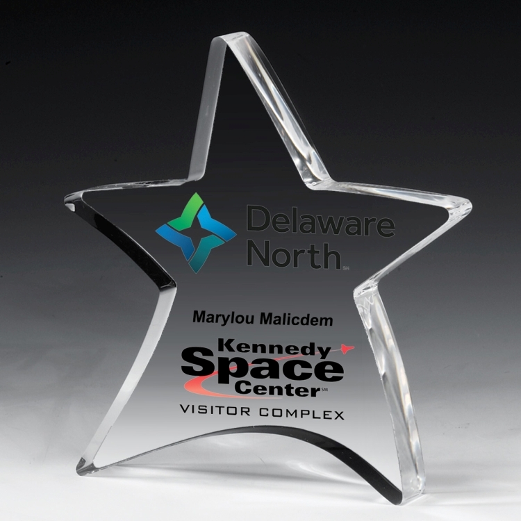 3/4” Thick Moving Star Paperweight - 4-1/2” x 5” -2053S (Screen Print) 2
