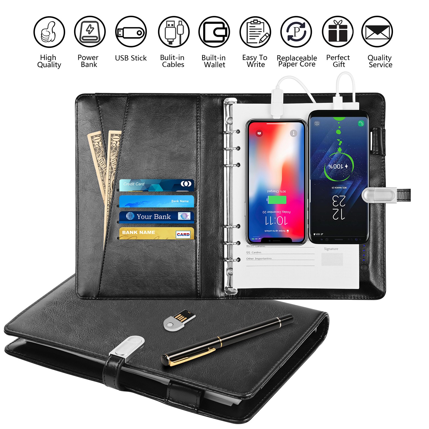 Leather Cover A5 Diary Planner Notebook With Power Bank 2