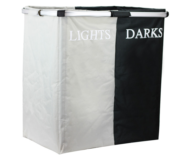 Collapsible Laundry Hamper Basket w/ 2 Sections 3