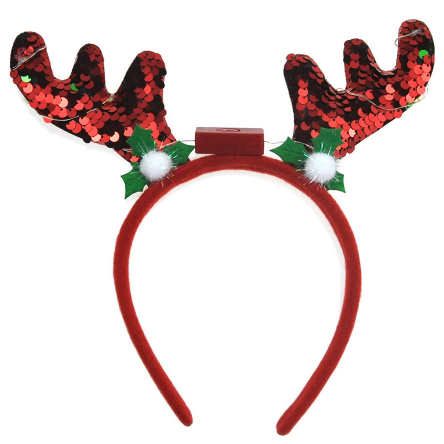 Plastic sequin antler headband 6 lights beadband 6