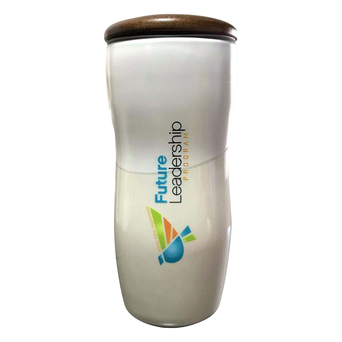 Imari Double Walled 12oz Ceramic Tumbler with Two-Tone Design and Wood Lid 3