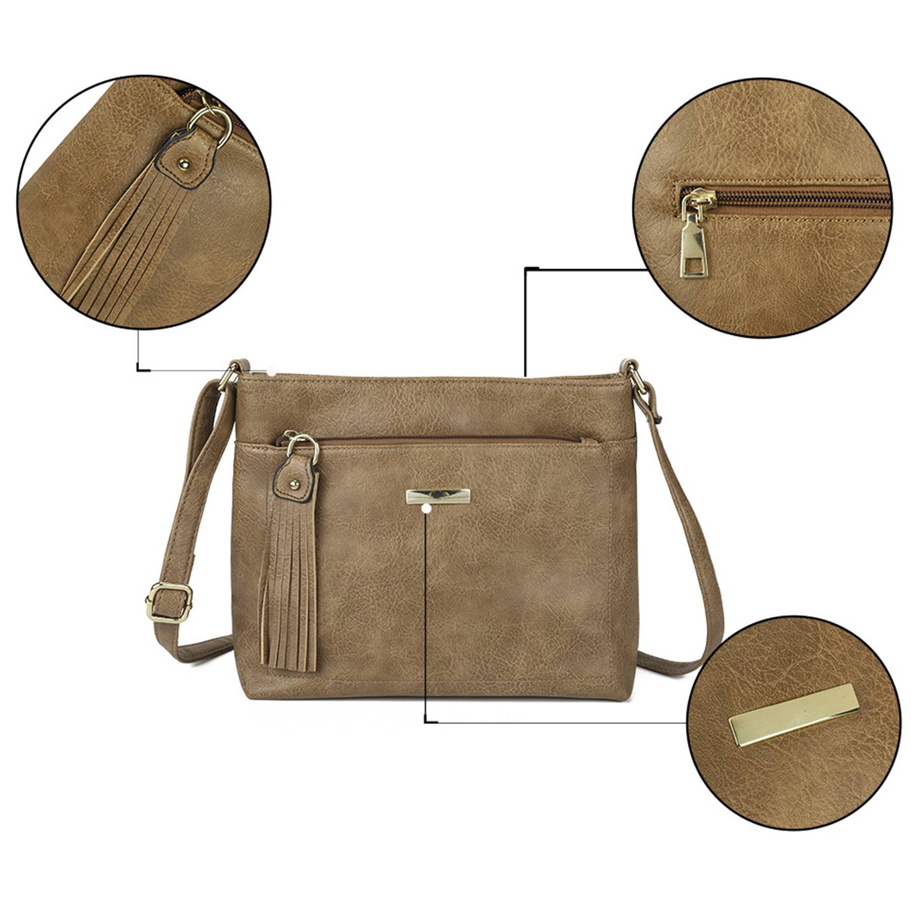 Brown PU Business Commuting Tassels Messenger Bag for Women 3