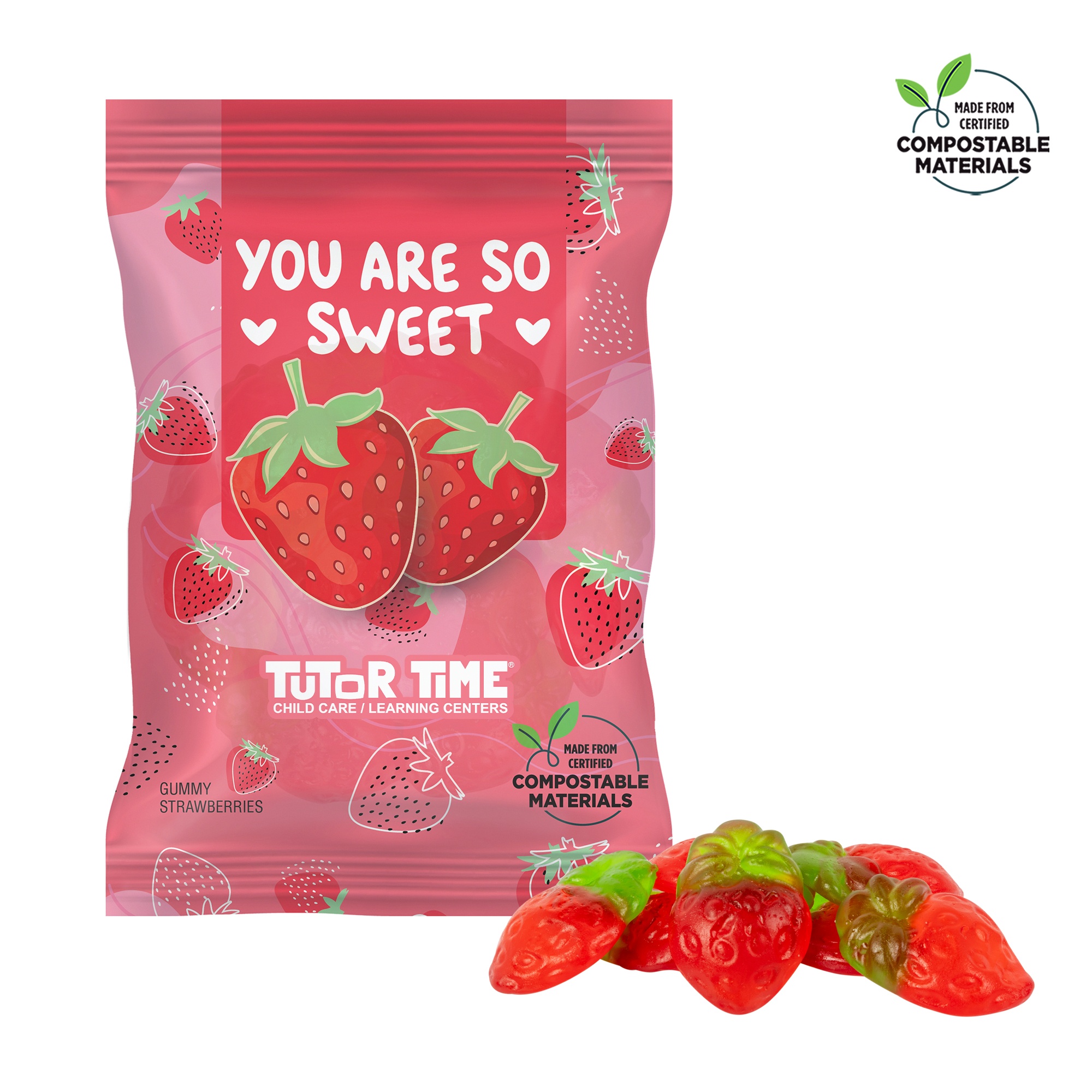 4 oz. ECO-Digibag™, Compostable & Full Color, 3D Gummy Strawberries 2