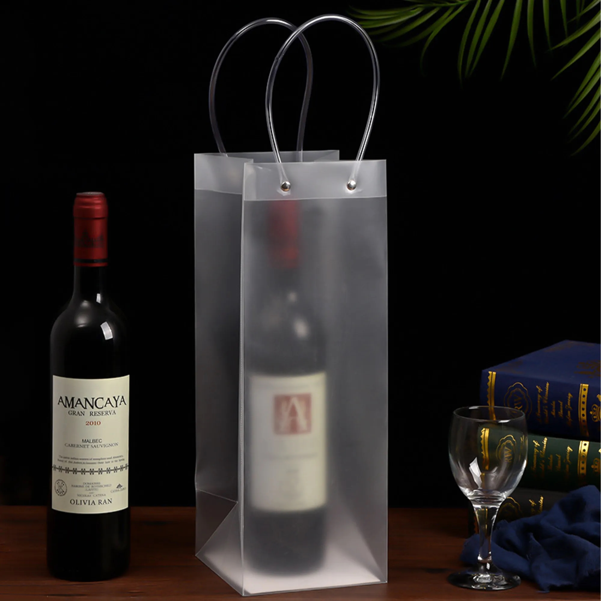 Clear PVC Wine Bottle Cooler Bag with Handles 12