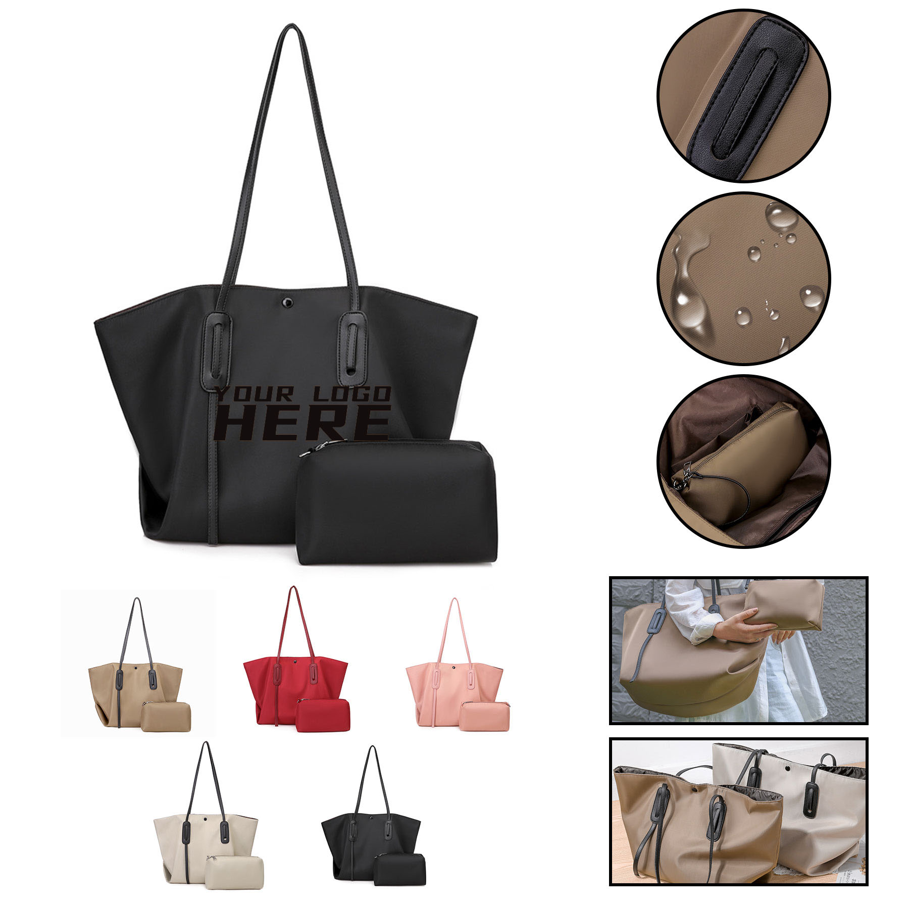 Women Tote Top Handle Shoulder Bag 2PCS 1