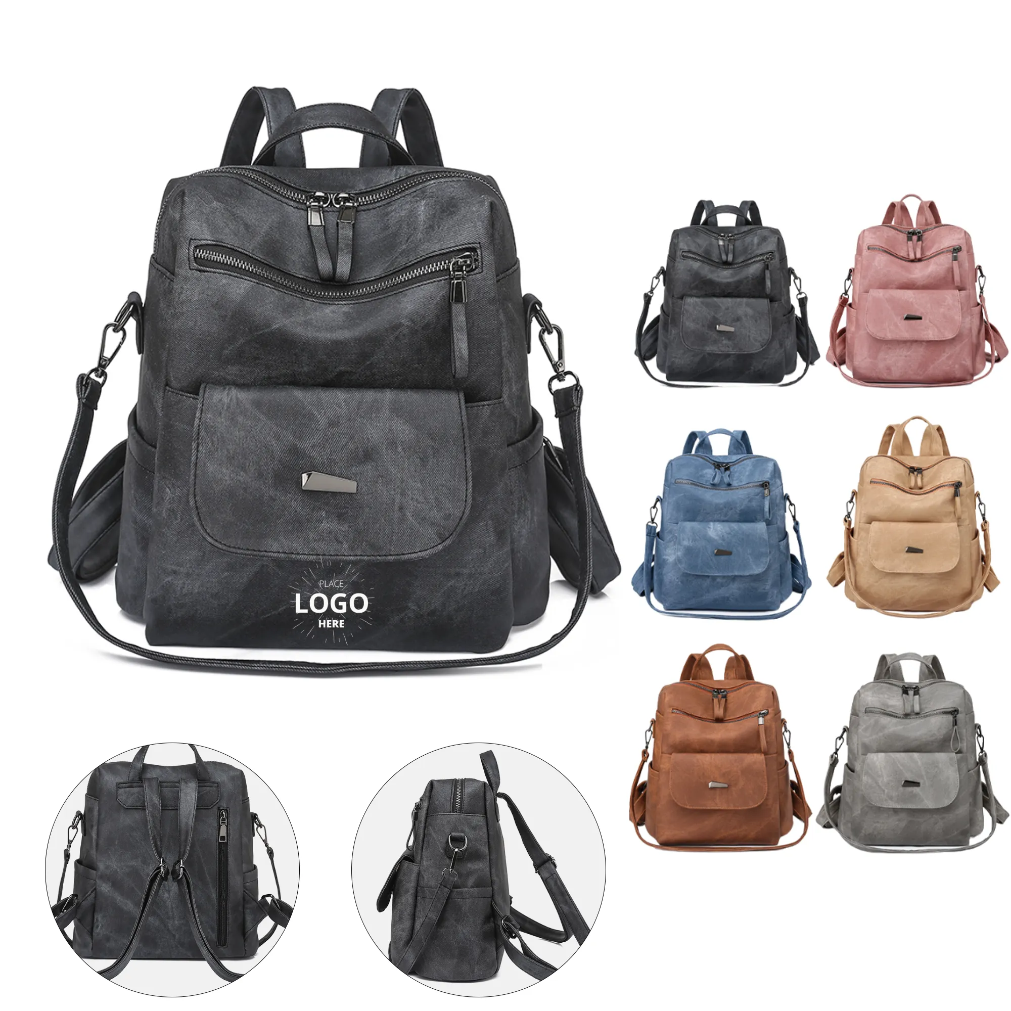 PU Leather Convertible Backpack 1