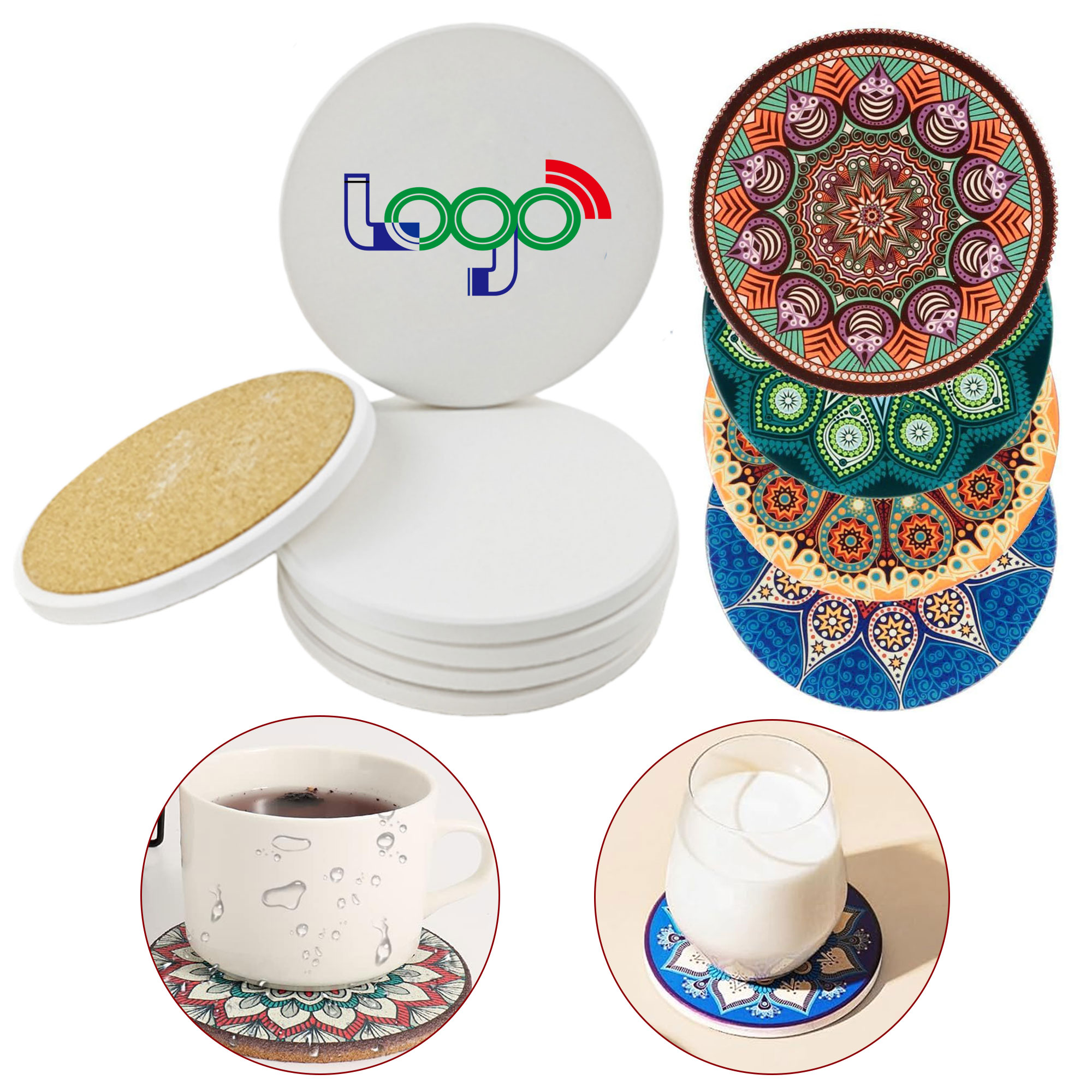 MOQ20 Customizable 4 Inch Ceramic Coasters 4