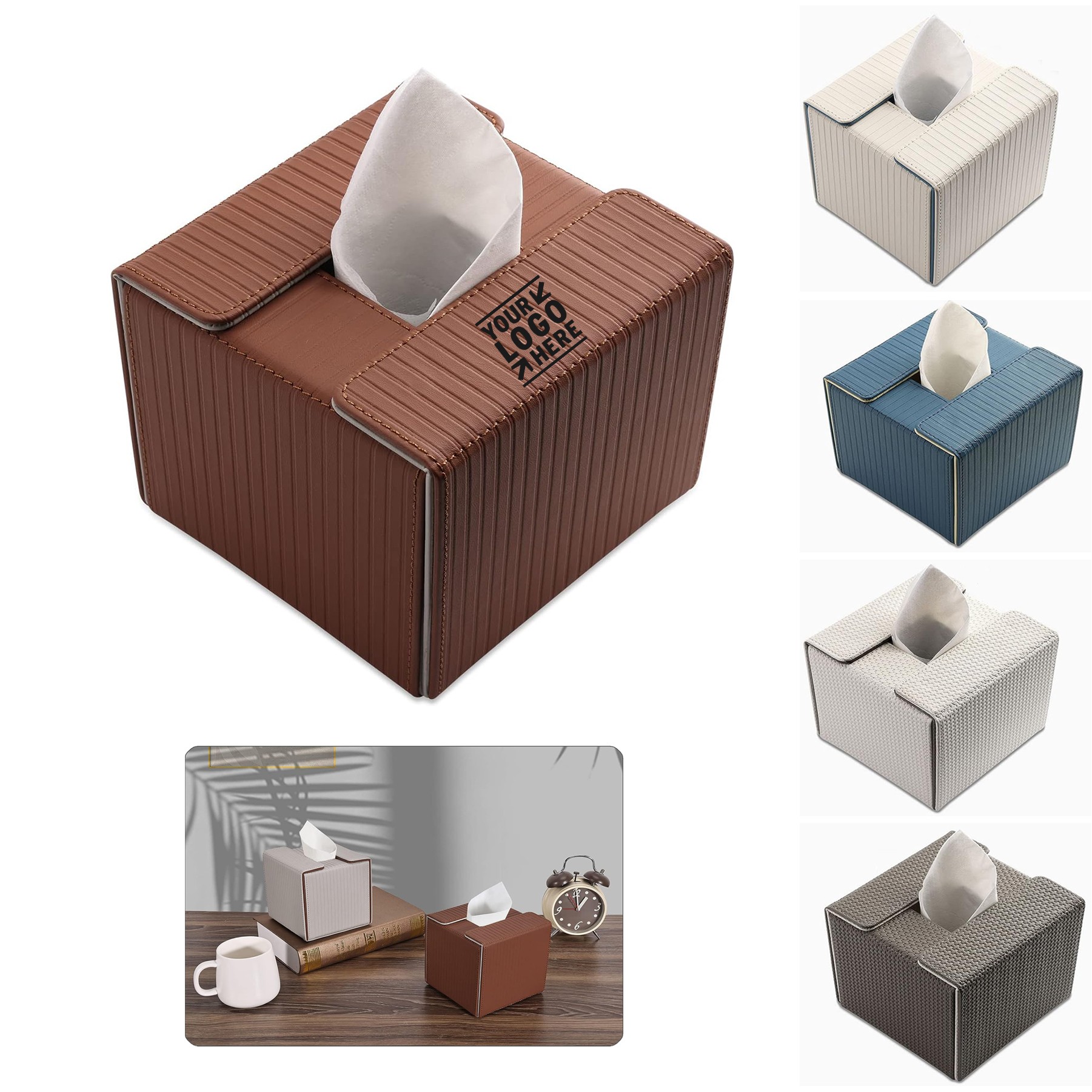 Car Bathroom Office Reversible Kleenex Tissue Box Cover Square PU Leather Tissue Box Holder Cube 1
