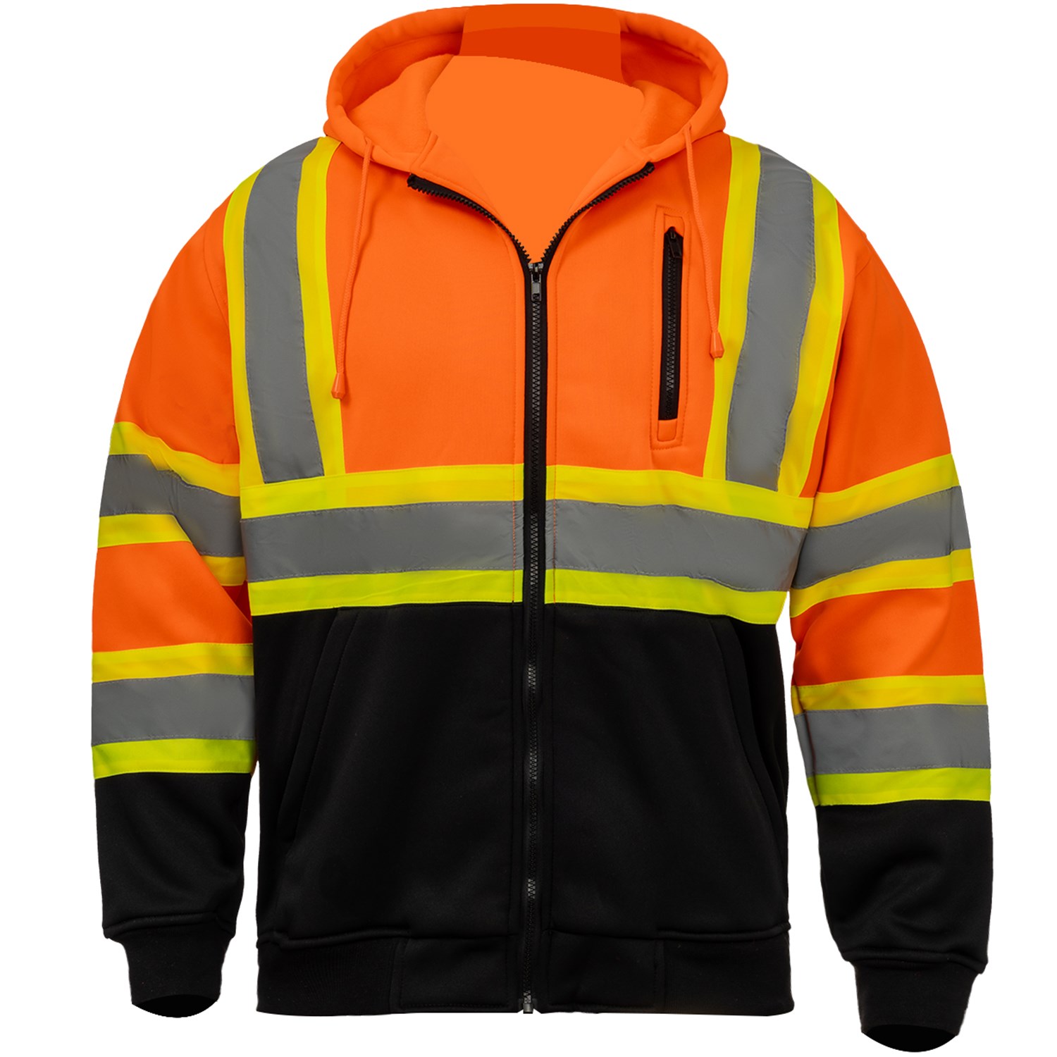 Class 3 Two Tone Reflective Tape Safety Zipper Hoodie with Kangaroo Pocket 6