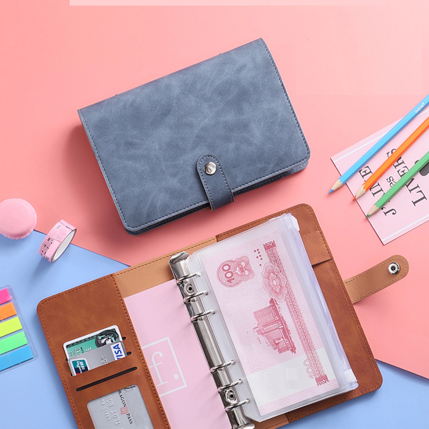 A6 Budget Binder With Zipper PU Leather Money Organizer 3