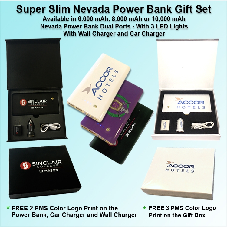 Super Slim Nevada Rubberized Finish Power Bank Gift Set 10000 mAh