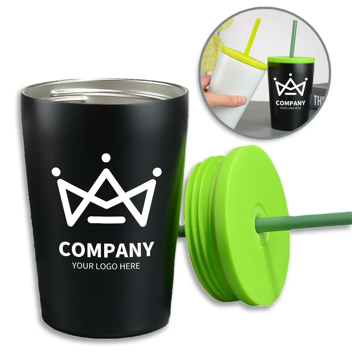 12 oz Stainless Steel Coffee Mug with Lid and Straw 5