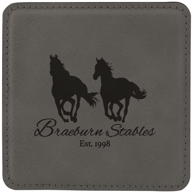 4" x 4" Square Gray Leatherette Coaster 2