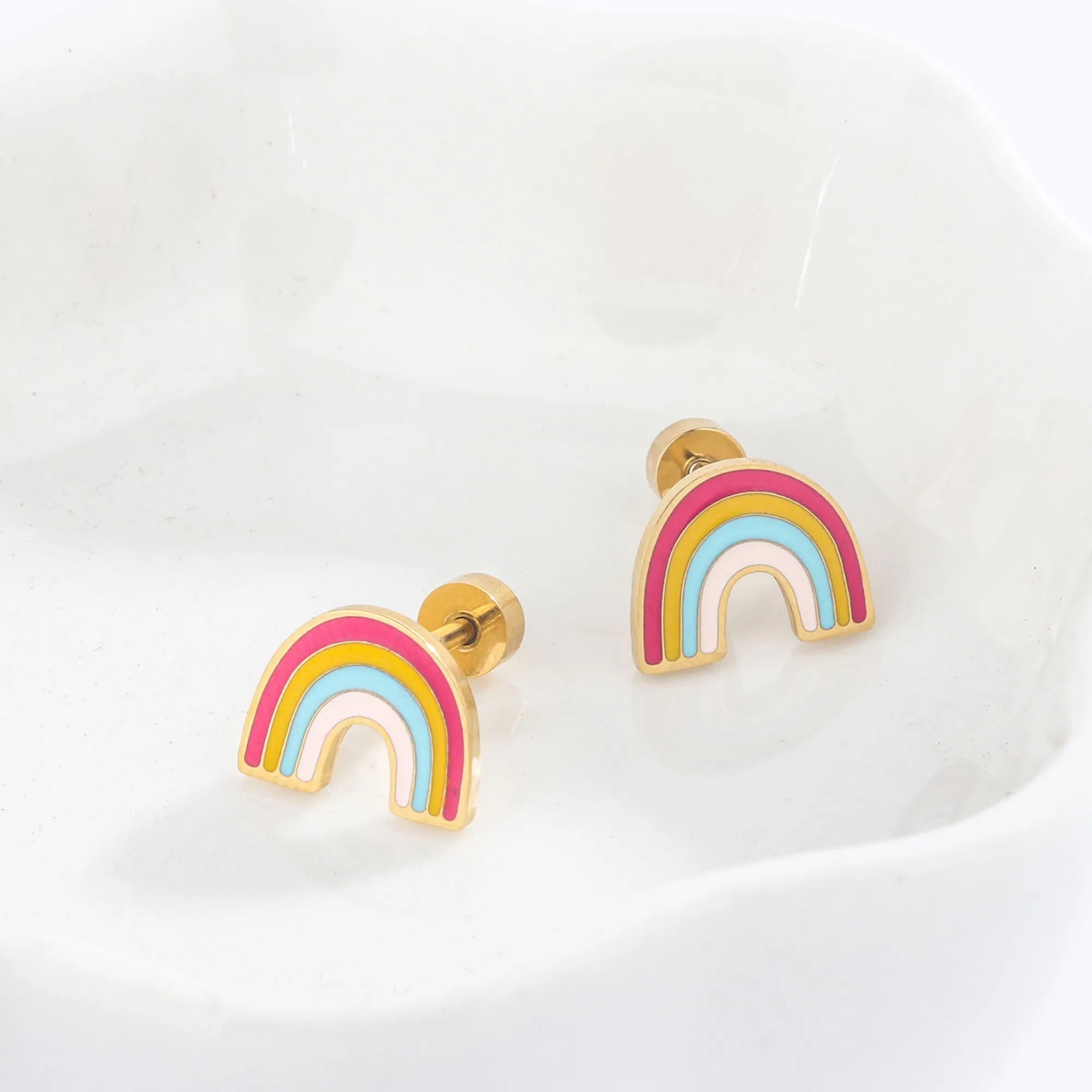 Heart Rainbow Flower Enamel Oil Drop Stud Earrings MOQ10 10