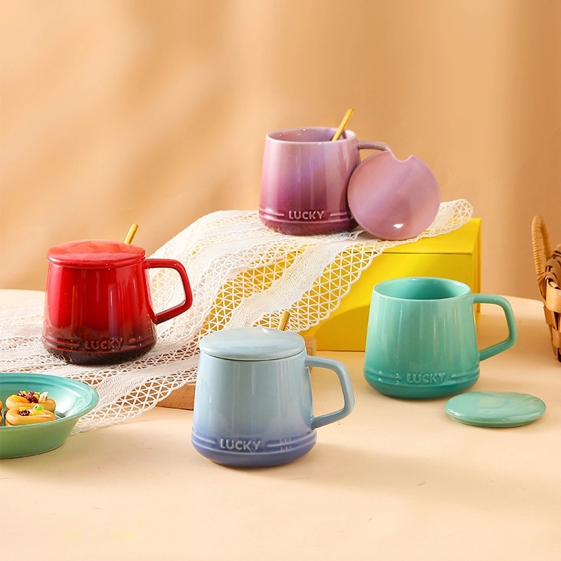 12OZ Colorful Ceramic Mug Cup and Saucer Set with Lid Spoon 4