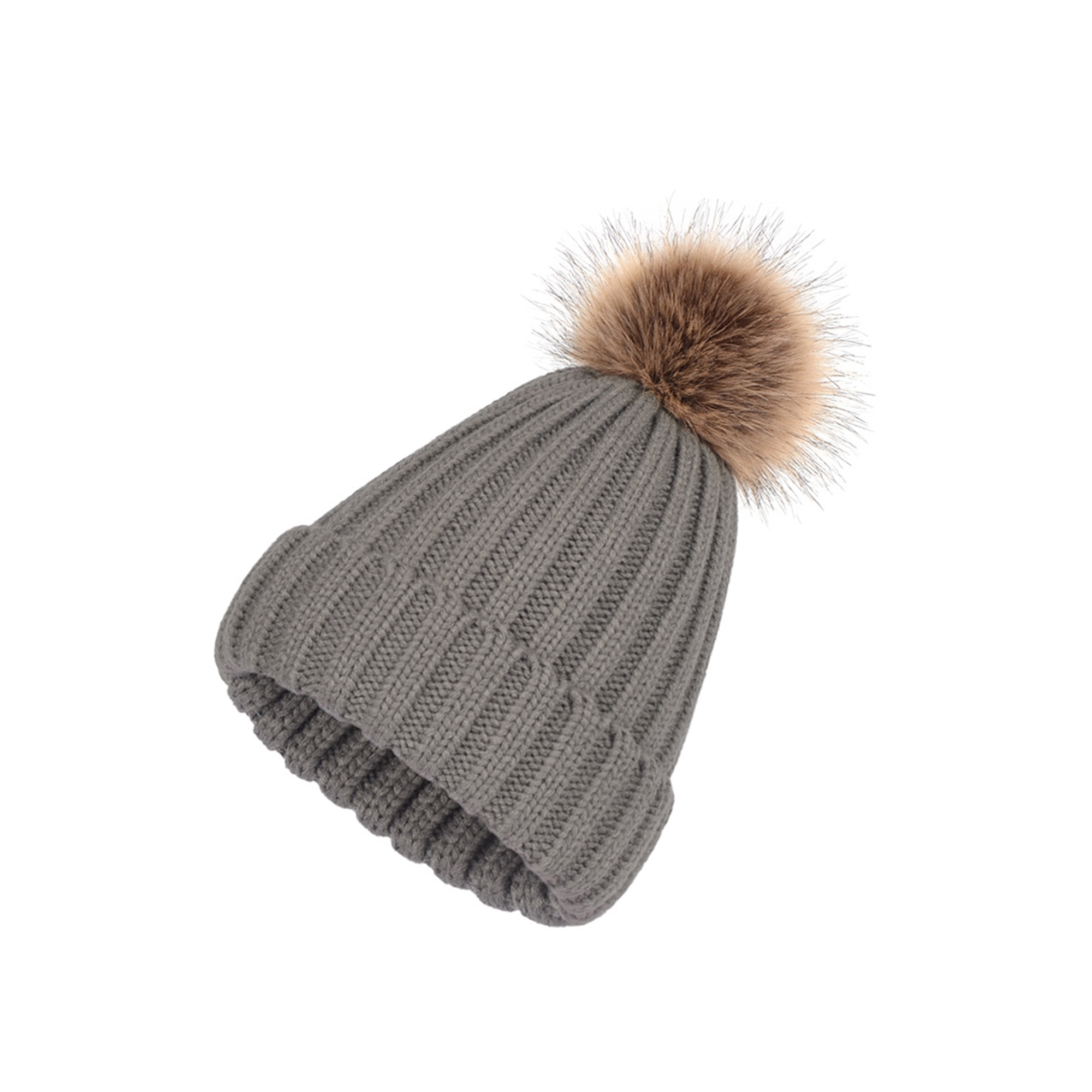 Acrylic Knit Winter Hat With Removable Faux Fur Pom 16
