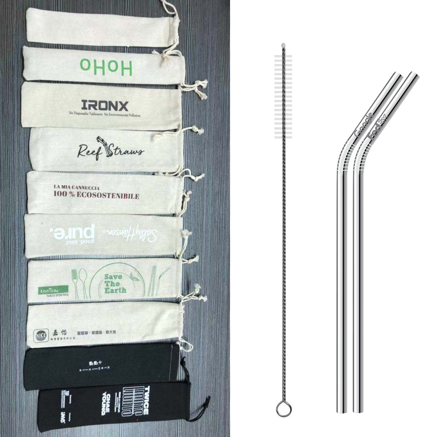 304 Stainless Steel Straws Set with Burlap Bag 1