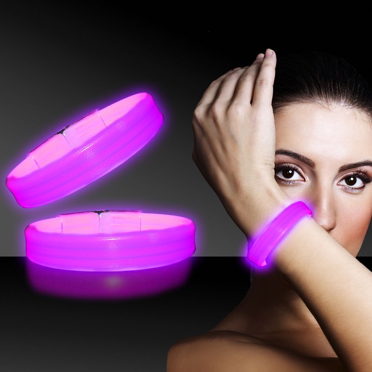 Pink 9" Deluxe Triple Wide Light Up Glow Bracelet 3